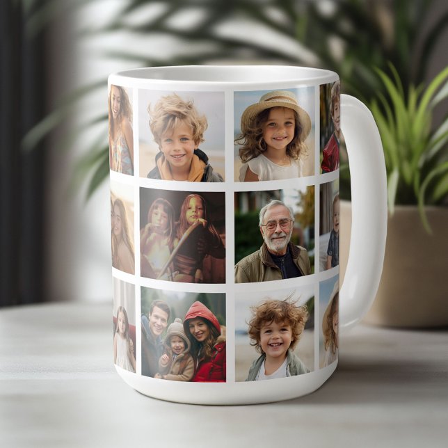 18 Photo Collage Grid - familje- och vängalleri Kaffemugg (Custom Photo Mug)