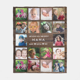 18 Photo Collage Mörk Wood Kärlek You Nana Fleecefilt