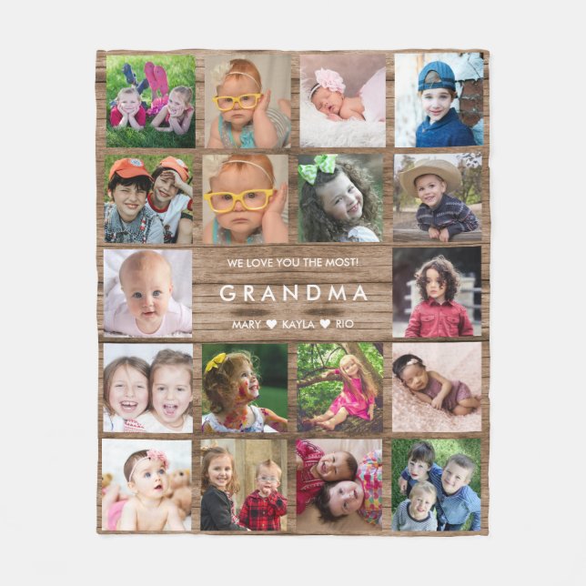 18 Photo Collage Rustic Wood Kärlek You Grandma Fleecefilt (Framsidan)