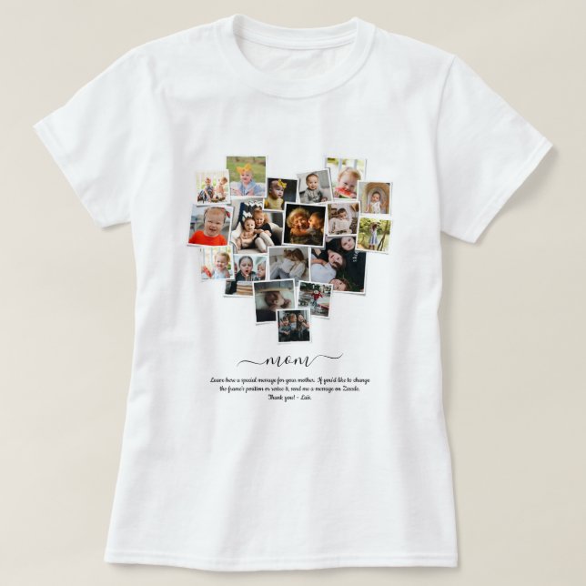 18 Photos Collage Heart Shape Lycklig Mors dag T Shirt (Design framsida)