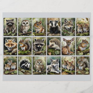 18 Skogsdjur Rektanglar 4 Junk Journaling Etc.