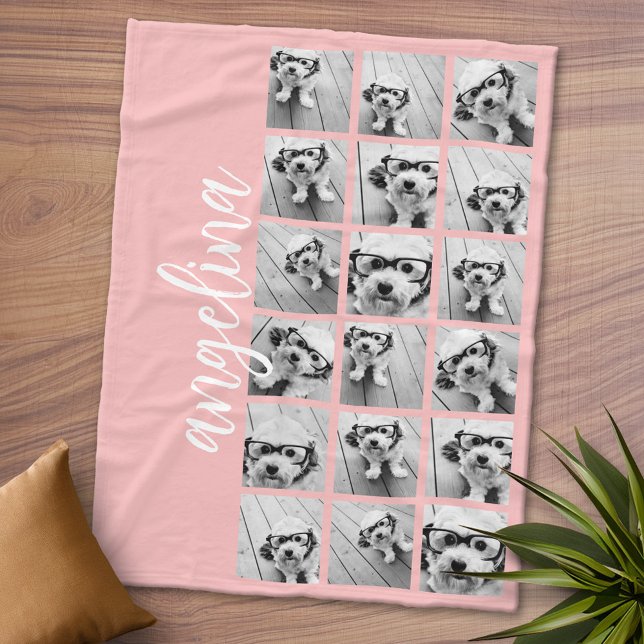 18 Skriptklistringspersika för fotokollage Fleecefilt (Personalized Fleece Blanket - Add Photos and Text or Customize completely in advanced design area)