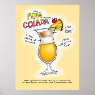 18-tums X 24-tums POSTER - PINA COLADA RECIPE COCK