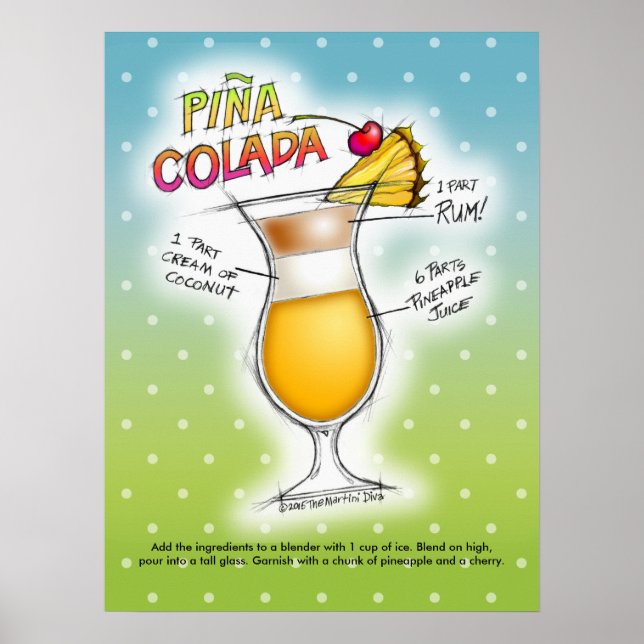 18-tums X 24-tums POSTER - PINA COLADA RECIPE COCK (Framsidan)