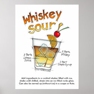 18-tums x 24-tums POSTER, WHISKEY SOUR RECIPE COCK Poster