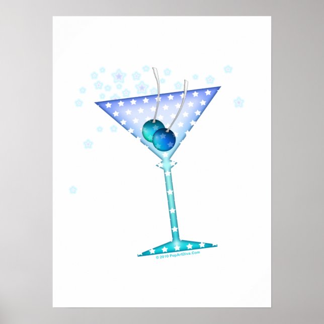 18" X 24" POSTER - BLÅ MARTINI KONST (Framsidan)