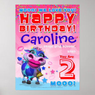 18 x 24-tums GiggleBellies Kissy Moo Birthday Post Poster
