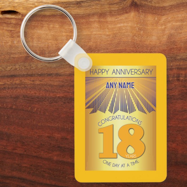 18 Year Sober Anniversary | Golden Ray 12 Step Nyckelring (Framsida)