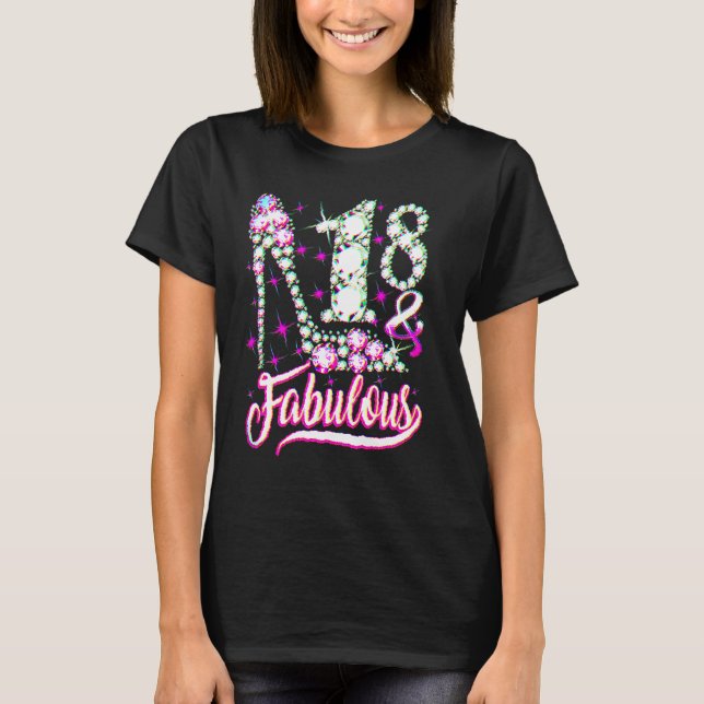 18 Years Old  18 & Fabulous 18th Birthday Pink Dia T Shirt (Framsida)