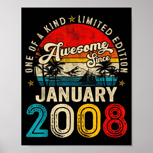 18 Years Old Awesome Since January 2008 18th Birth Poster (Framsidan)