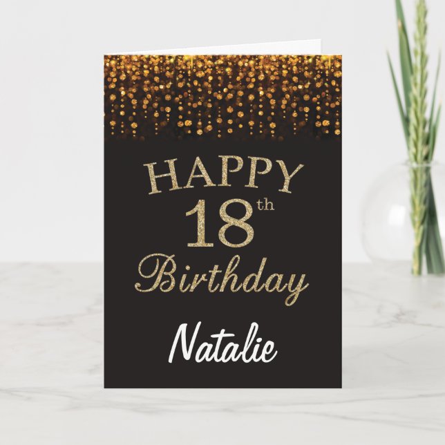 18th Birthday Black and Gold Glitter Card Kort (Framsida)