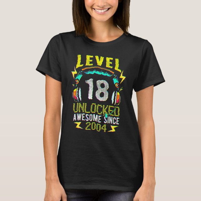 18th Birthday  Boy Level 18 Unlocked Awesome Since T Shirt (Framsida)