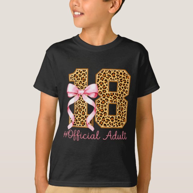 18th Birthday Girl Nk Coquette Bow Leopard 18 Year T Shirt (Framsida)