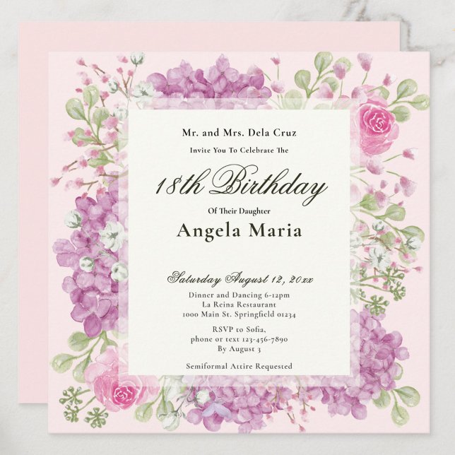 18th Birthday Invitation Elegant Pink Flowers Inbjudningar (Skapare uppladdad)