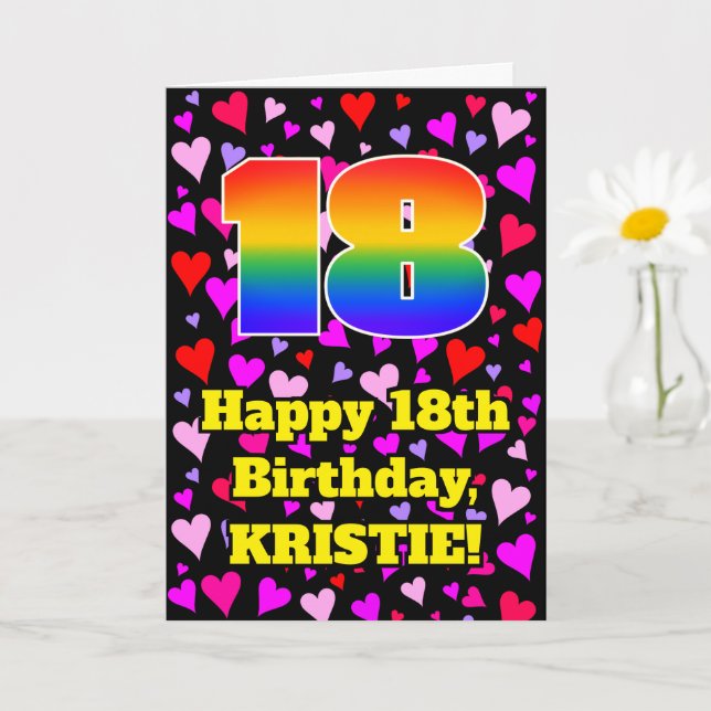 18th Birthday: Loving Hearts Pattern, Rainbow # 18 Kort (Liten växt)