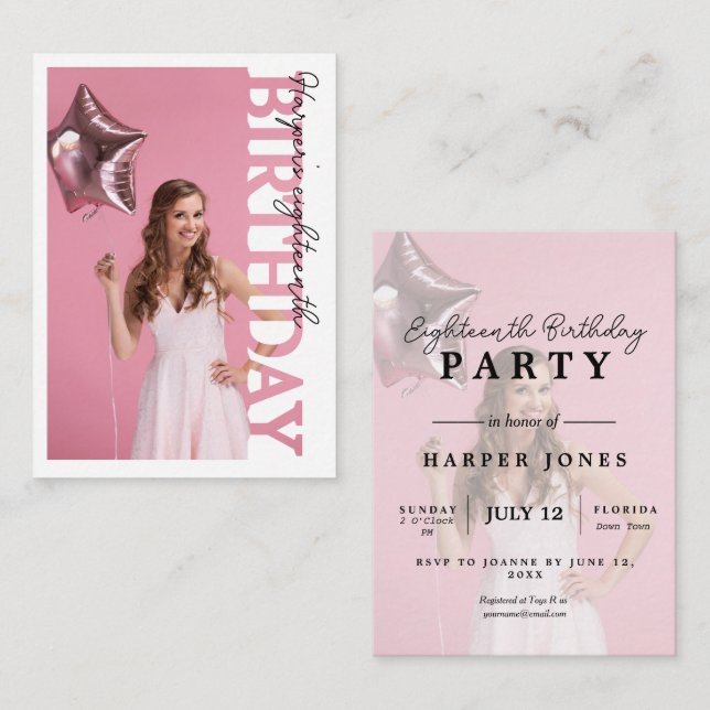 18th Birthday Photo college Party  Tilläggskort (Fram/baksida)