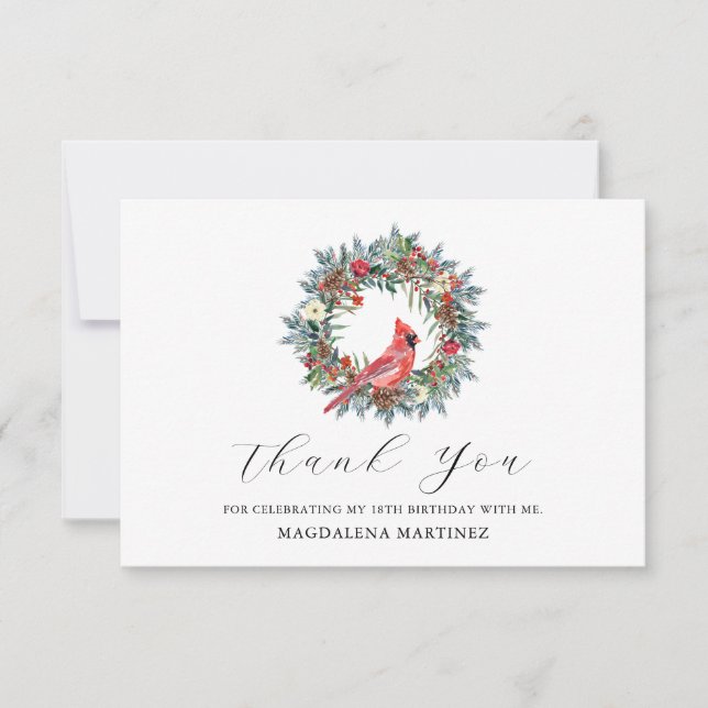 18th Birthday Red Cardinal Wreath Custom Flat Tack Kort (Framsida)