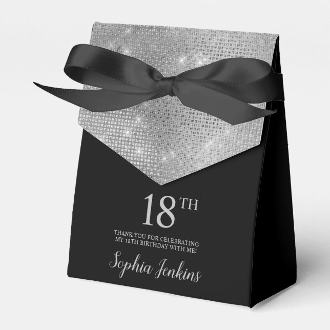 18th Birthday Silver Thank You Favor Box Presentaskar (Framsidan Sidan)