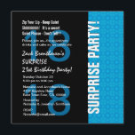 18th Blått V105 för turkos för Inbjudningar<br><div class="desc">Denna moderna design i turkosblått och svart är en elegant långt som inviterar dina gäster till en beställnings- årsfödelsedagsfest för den 18th ÖVERRRAKNINGEN. All text är totalt anpassadet. Du kan ändra bakgrundsfärgen eller textfärgen för en olik look. Även om denna design presenteras på ett grundläggande papper, rekommenderar jag det hued...</div>