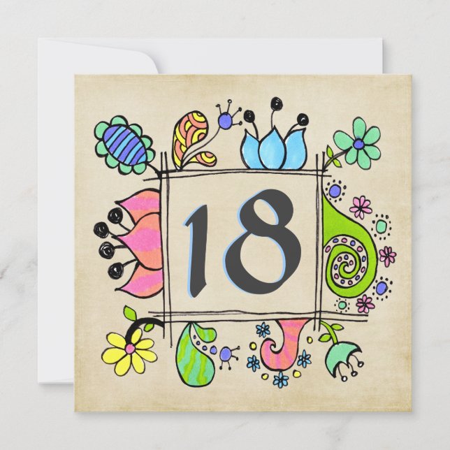 18th Färgrik födelsedagsfest inbjudan för klotter (Framsida)