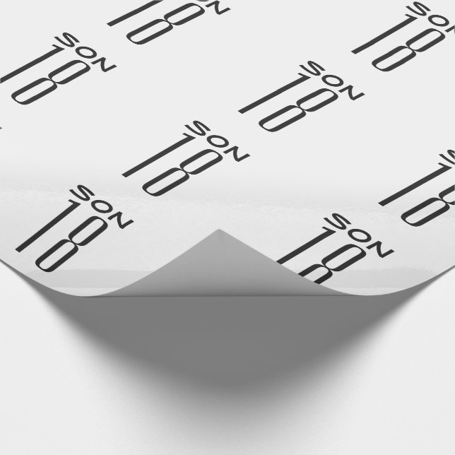 18th Födelsedag för en son, svart text på white. Presentpapper (Hörn)