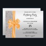 18th födelsedag för orange Sequins för Inbjudningar<br><div class="desc">Glamorösa och sofistikerade beställnings- födelsedaginbjudningar för elegant. Med en härlig bakgrund av lutningsilver och bling silversequins med en avskiljande gräns av ett bedöva orange silkeslent verkställa fönsterrampilbågen. Din händelse specificerar skrivs ut på bekläda av detta romantiska kort, som det omvänt har silverlutningbakgrunden endast. Detta är ett modernt, romantiskt, flott, snyggten...</div>