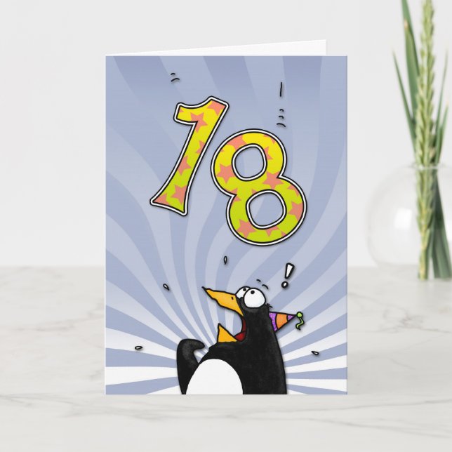 18th födelsedag - pingvinöverrrakningkort kort (Framsida)