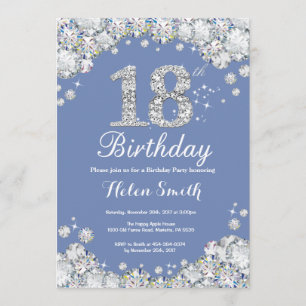 18th Födelsedagblått och silverdiamant Inbjudningar