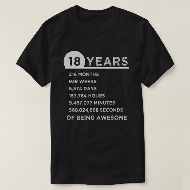 18th Födelsedagskjorta 18 år gammala årsdaggåvor T Shirt (Design framsida)