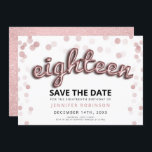 18th Födelsedagspara det rosa guld- glitter för Inbjudningar<br><div class="desc">Elegantt "specificerar den artonde födelsedagsfestsparan designen för datera" med rosa guld- ballongbrev- & glitterkonfettiar och anpassningsbarnamn och text. Imponera dina familj och vänner med denna snyggt och glamorösa design. Enkelt att använda och lätt att personifiera. Beställa i dag!</div>