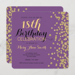 18th För Fauxglitter för födelsedag guld- lilor Inbjudningar
