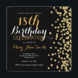 18th För Fauxglitter för födelsedag guld- svart Inbjudningar<br><div class="desc">Konfettiar för glitter för Faux för den 18th födelsedagen för eleganten svärtar guld- inbjudanmallen.</div>