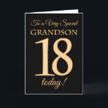 18th Guld-verkställer på svarten för Kort<br><div class="desc">Ett chic 18th födelsedagkort för "en mycket speciell sonson",  med en numrera 18 som komponeras av,  guld-verkställer numrerar,  och ord "sonson",  guld-verkställer in,  på en svart bakgrund. Det inre meddelandet,  som du kan ändra,  om du önskar,  är "grattis på födelsedagen", </div>