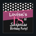 18th Rosa polka dots för vit för Inbjudningar<br><div class="desc">Denna svartvita polka pricker design med rosa brytningar är en roligt yet eleganten långt för att invitera folks till ett 18th ÖVERRRAKNINGfödelsedagsfestfirande. All text är totalt anpassadet. Du kan experimentera med olika pappra typer, genom att klicka på "den inbjudanalternativ" fliken på övrerighthanden, tränga någon. Jag rekommenderar det hued metalliska papperet...</div>