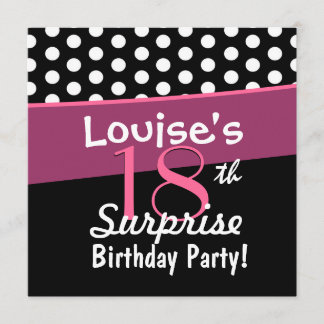 18th Rosa polka dots för vit för Inbjudningar