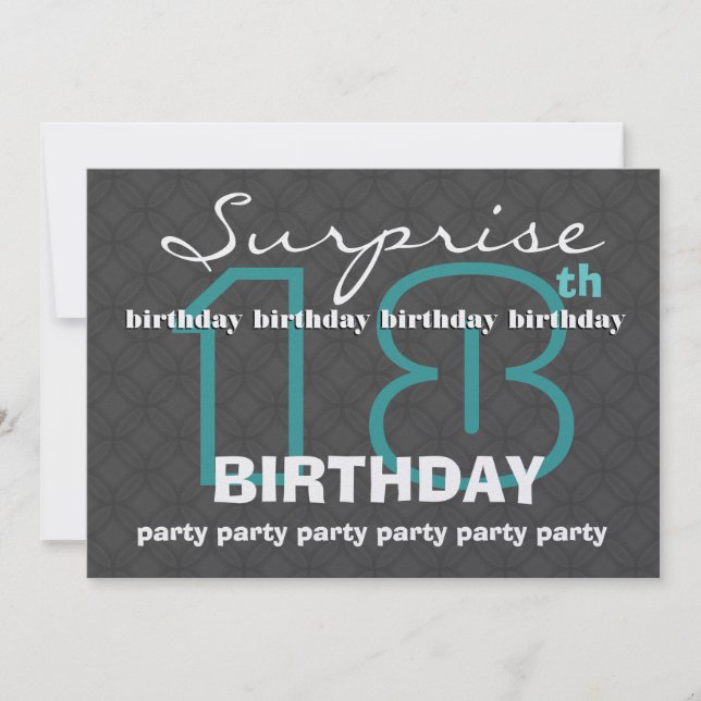18th SURPRISE Birthday Modern Teal Charcoal W609 Inbjudningar (Framsida)