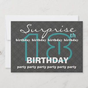 18th SURPRISE Birthday Modern Teal Charcoal W609 Inbjudningar