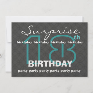 18th SURPRISE Birthday Modern Teal Charcoal W609 Inbjudningar