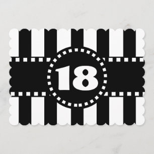 18th Svartvita randar W18A för födelsedagsfest Inbjudningar