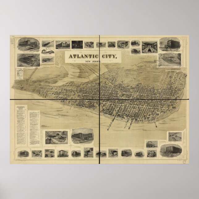 1900 Atlantic City NJ Birds Öga View Panoramic Kar Poster (Framsidan)
