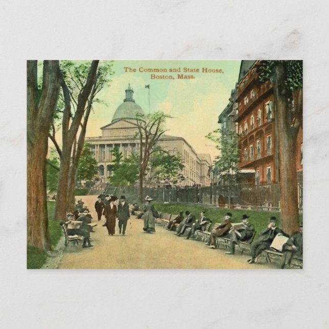  1900 Common and State House Boston MA Poster Vykort (Framsida)