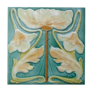 1900 Malkin Art nouveau Blommigt Repro Faux Relief Kakelplatta