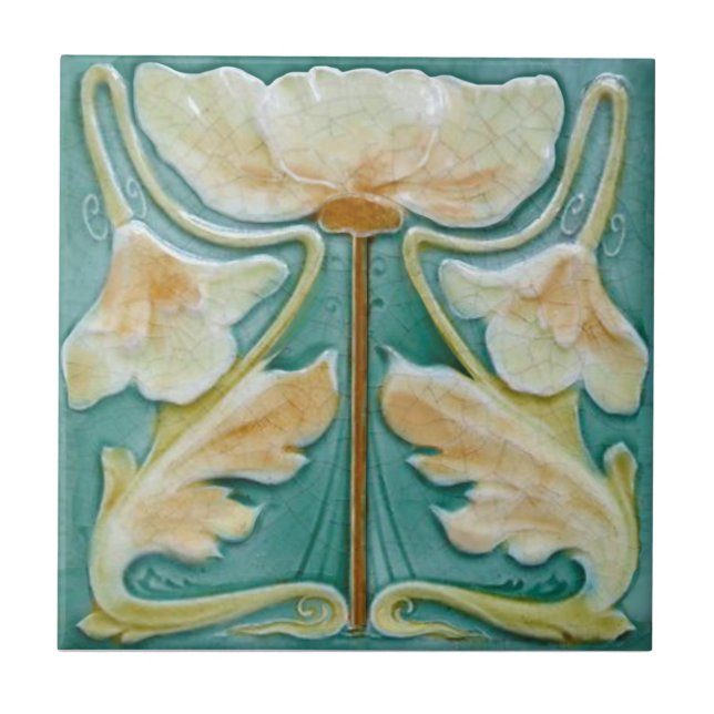 1900 Malkin Art nouveau Blommigt Repro Faux Relief Kakelplatta (Framsidan)