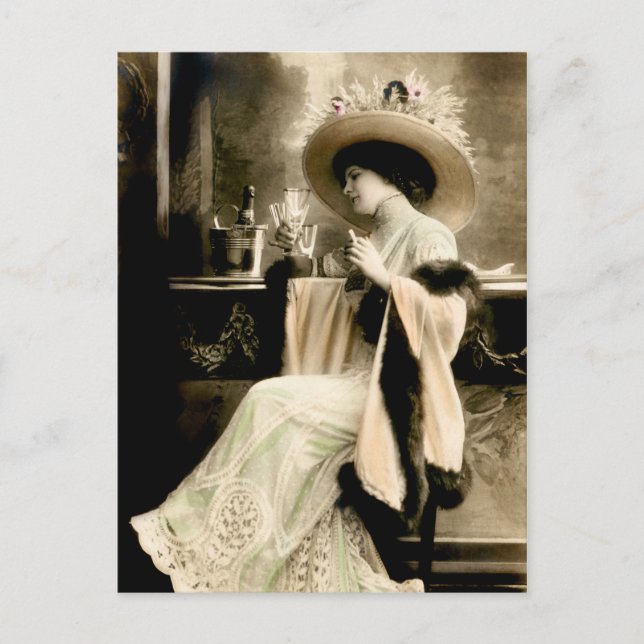 1900 Pariesisk kvinnlig dryckeschampagne Vykort (Framsida)