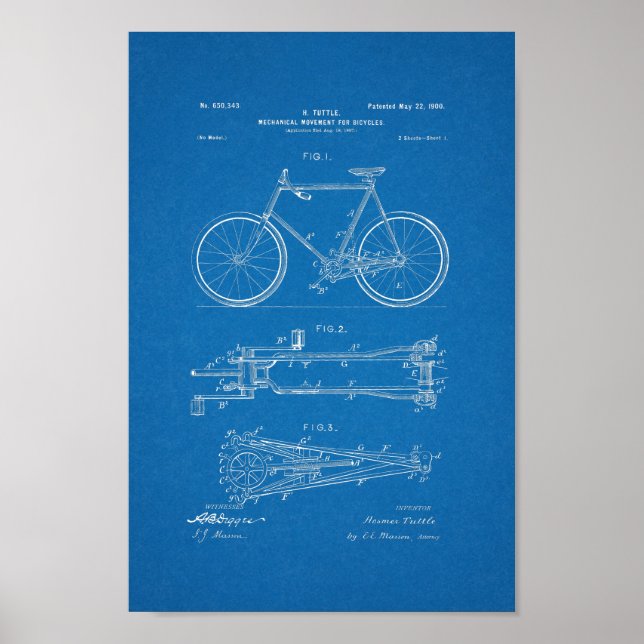 1900-Vintagars Bicycle Patent Print Blueprint Art Poster (Framsidan)