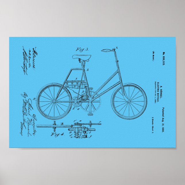 1900-Vintages elektriskt cykelpatentutskrift Poster (Framsidan)