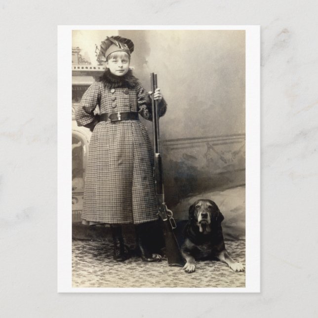 1900 Young Girl and her Hound Vykort (Framsida)