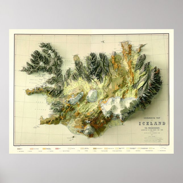 1901 Island Geologic Karta 3D digitaliserat Poster (Framsidan)