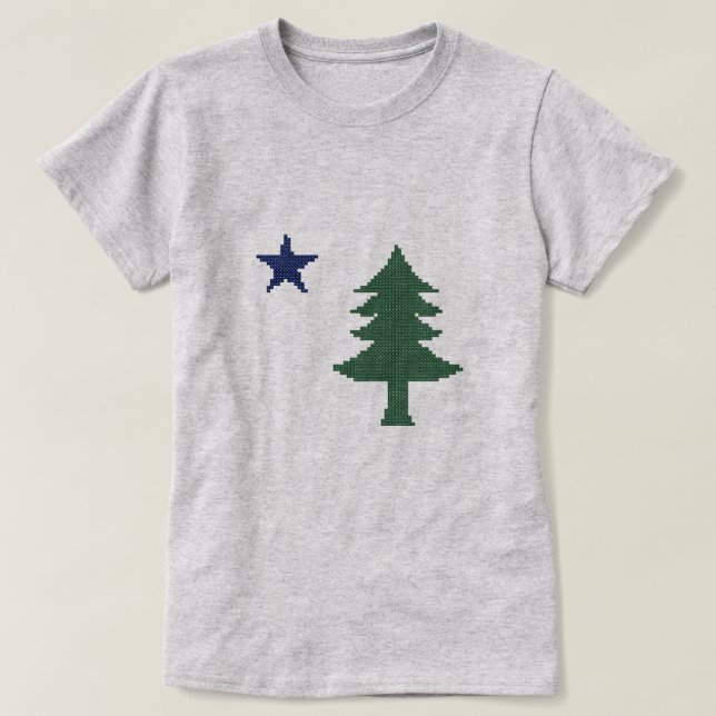 1901 Maine Flagga Faux Kor Stitch T Shirt (Design framsida)