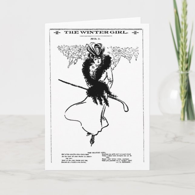 1901 Winter Skating Girl Mode Card Kort (Framsida)